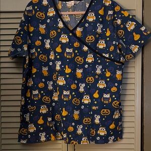 SB Scrubs Halloween Themed Top - Blue and Orange